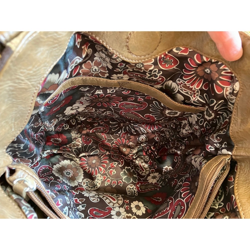 Vtg Tignanello Brown Leather Suede Hobo Shoulder Bag Floral Paisley Lining - Picture 6 of 10